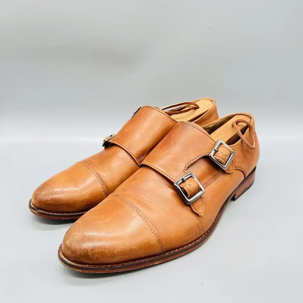 3DM Lifestyle Shoes Mens 9 Brown Leather Double Monk Strap Cap Toe Oxford Dress